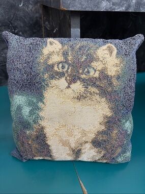 Cream & Blue Cat Tapestry Pillow for Pets